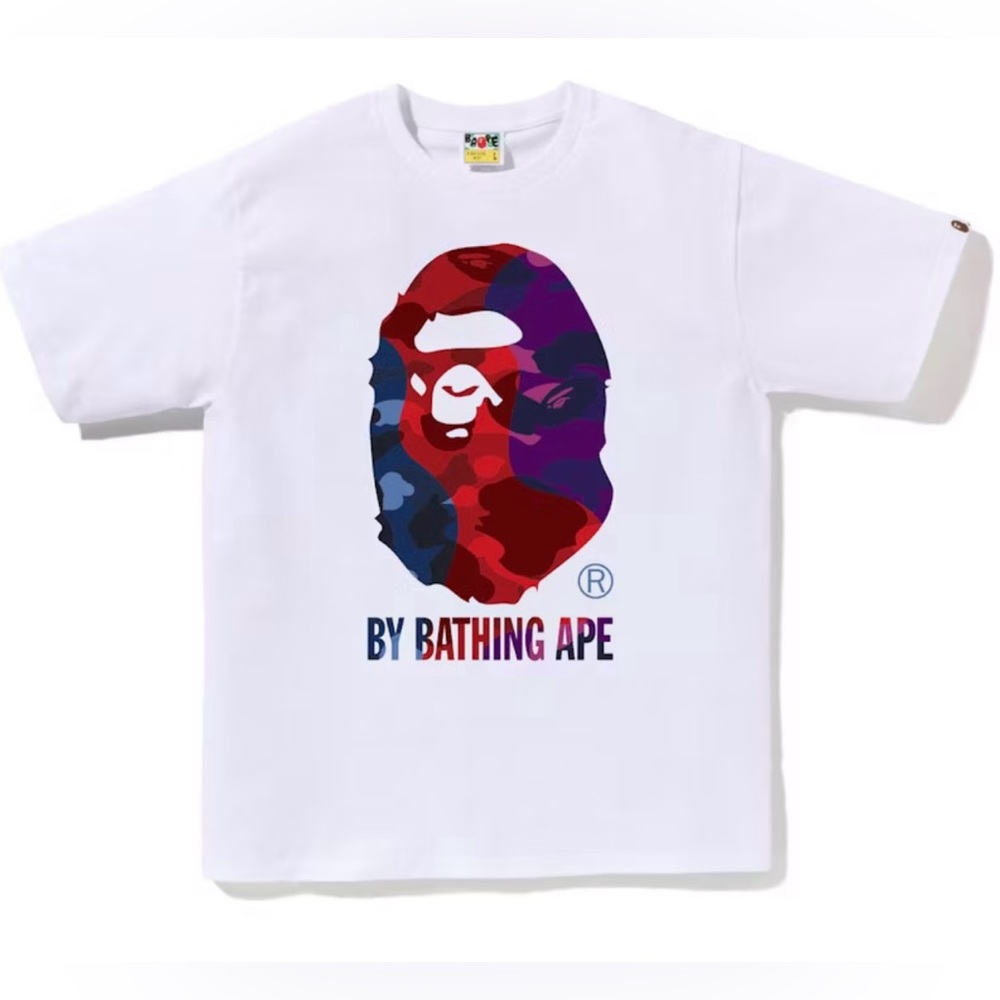 Bape White Tee with Big Head Multicolor Ape Design New